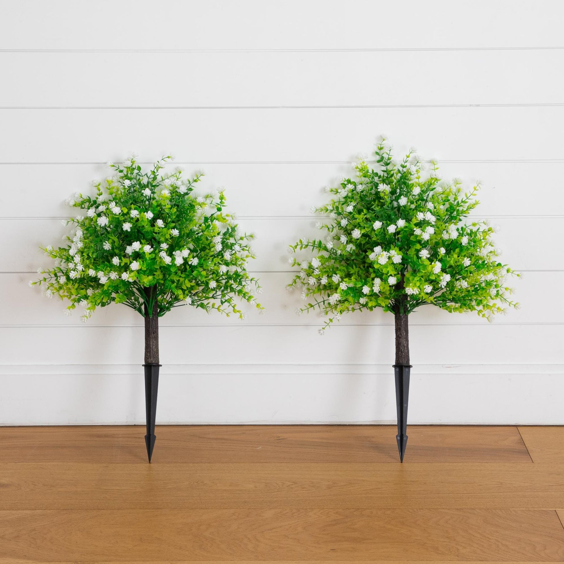 26” UV Resistant Artificial Flowering Rose Bush with Integrated Ground Stake (Indoor/Outdoor) - Set of 2