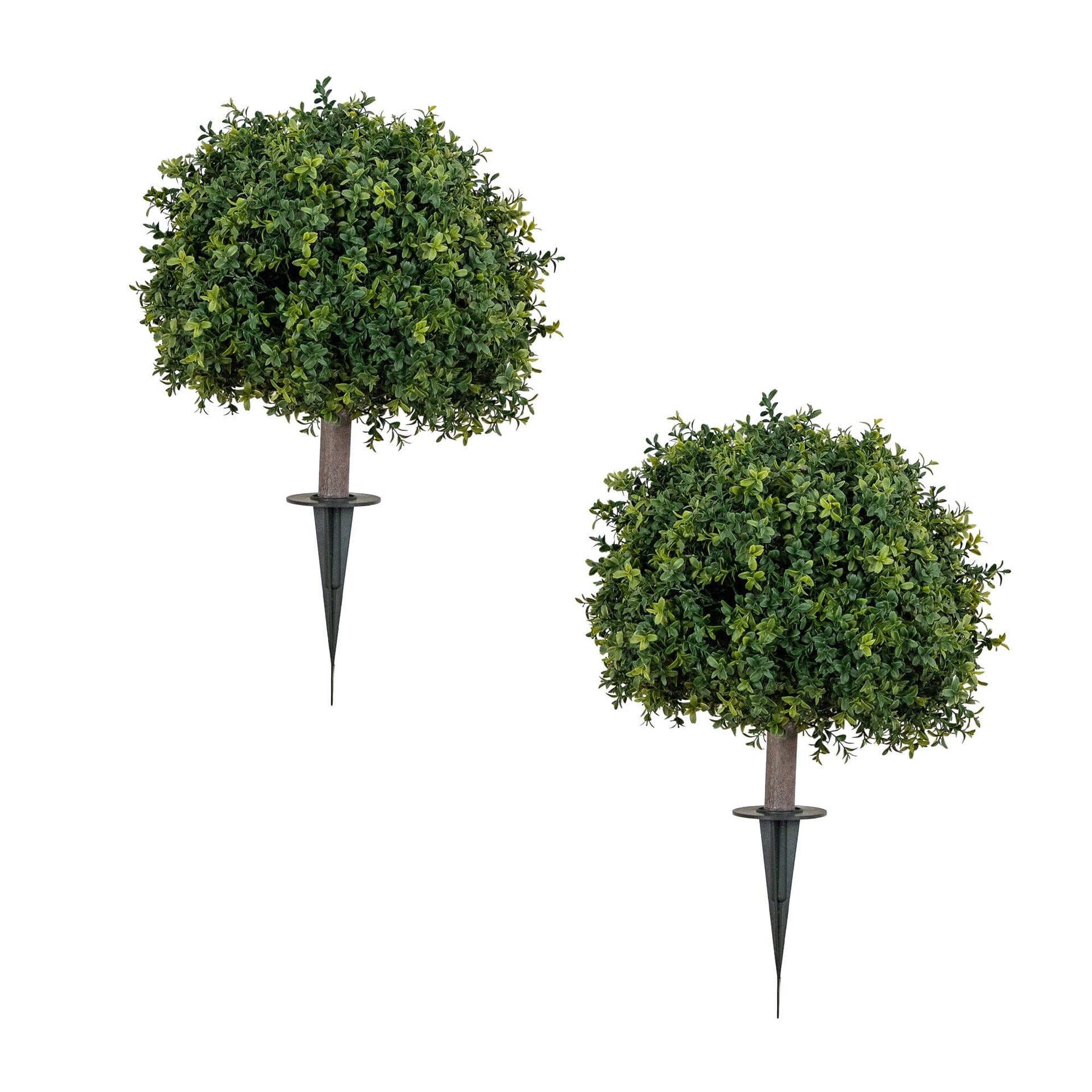27” UV Resistant Artificial Boxwood Topiary with Integrated Ground Stake (Indoor/Outdoor) - Set of 2