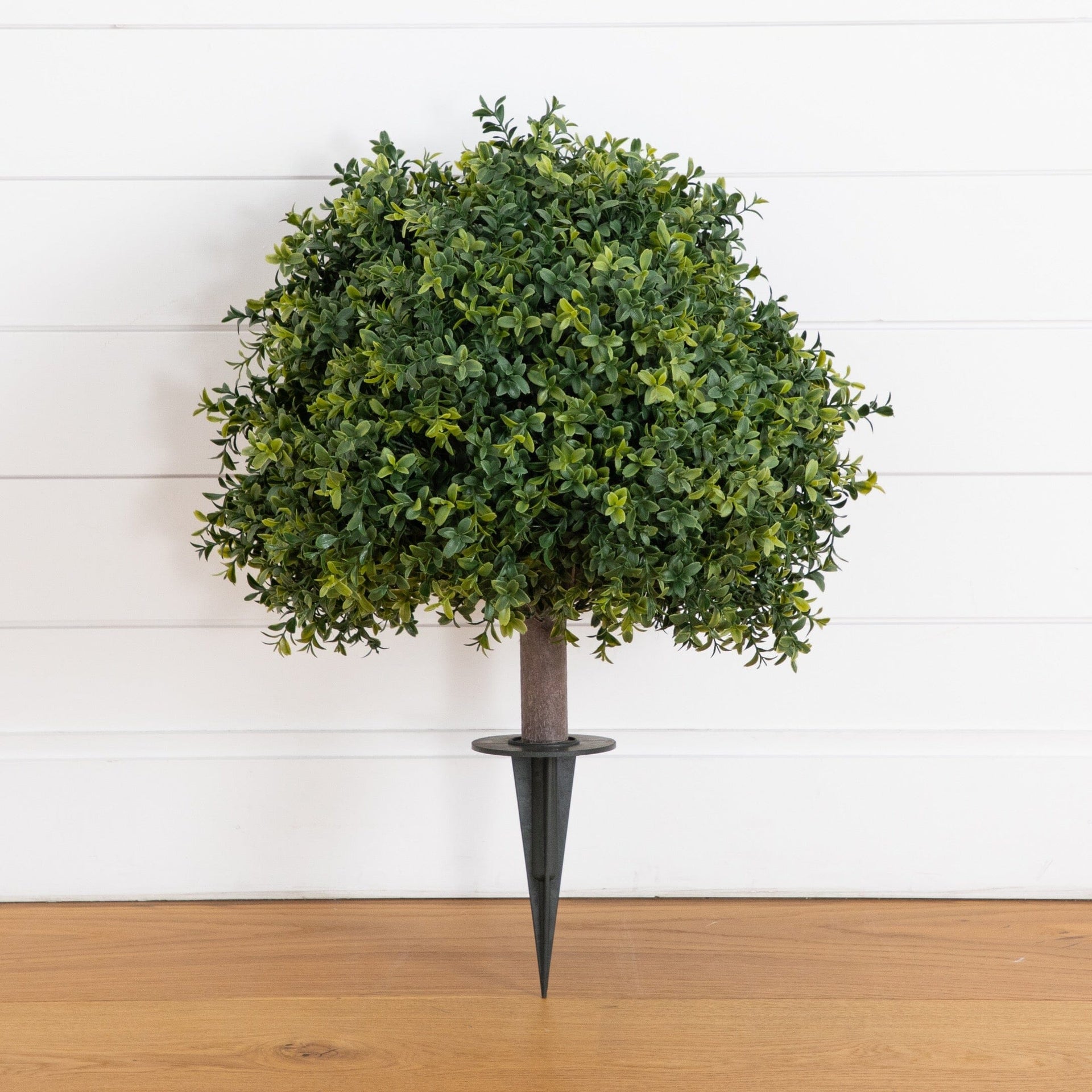 27” UV Resistant Artificial Boxwood Topiary with Integrated Ground Stake (Indoor/Outdoor) - Set of 2