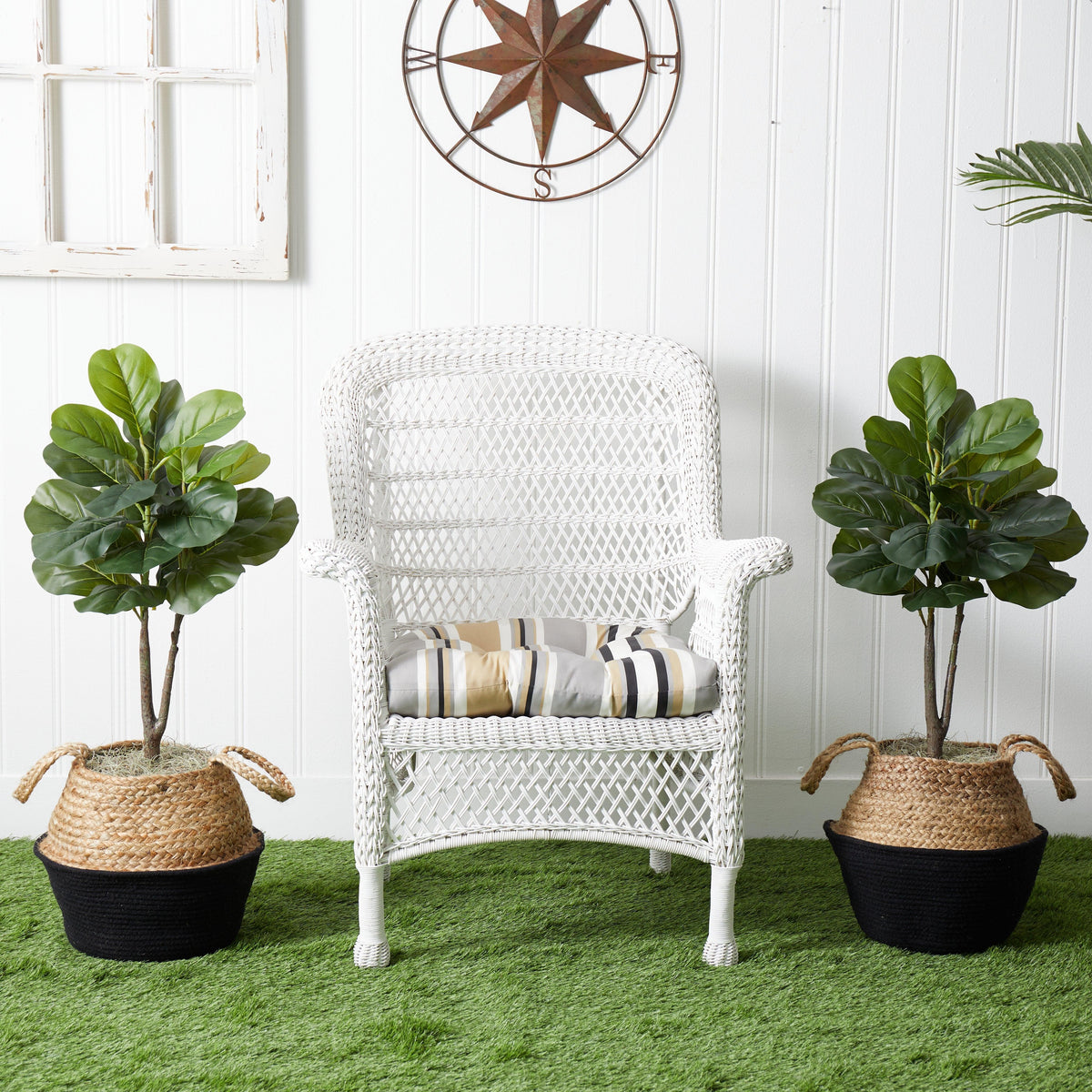 3’ Artificial Fiddle Leaf Fig Tree with Handmade Cotton & Jute Woven Planter DIY Kit - Set of 2