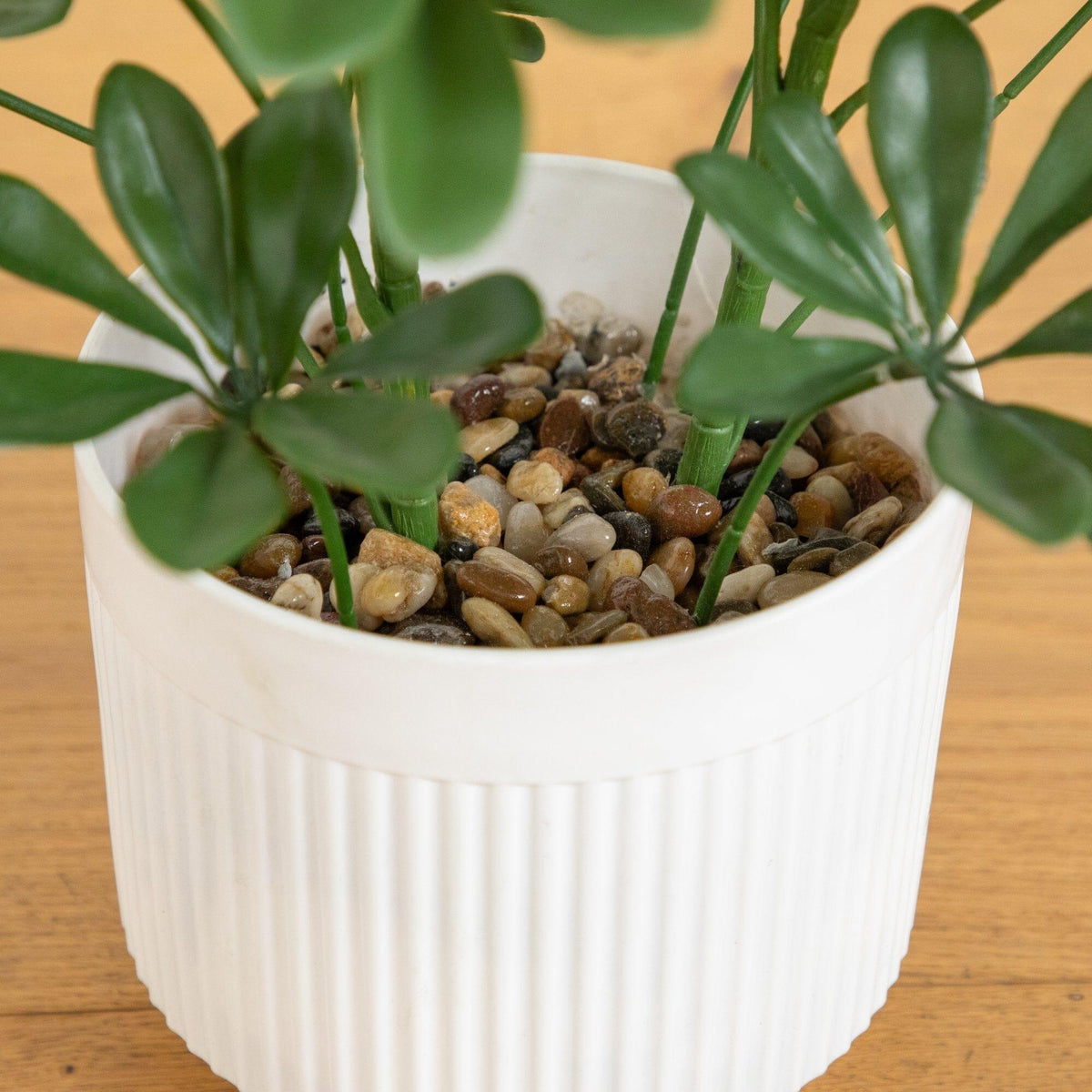 31” UV Resistant Artificial Schefflera Tree in White Decorative Planter (Indoor/Outdoor)