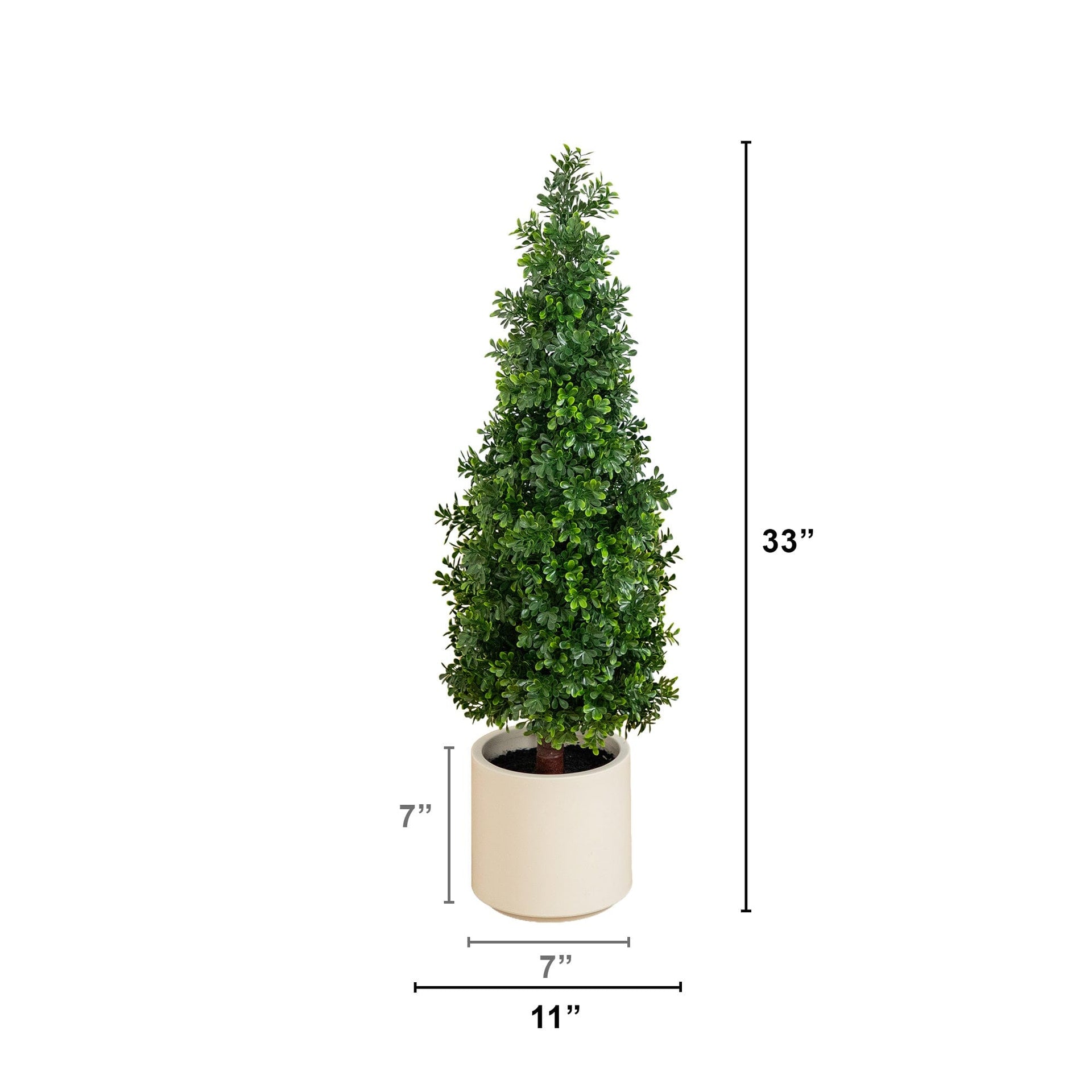 34” UV Resistant Artificial Boxwood Topiary Cone Tree in Decorative White Planter (Indoor/Outdoor)