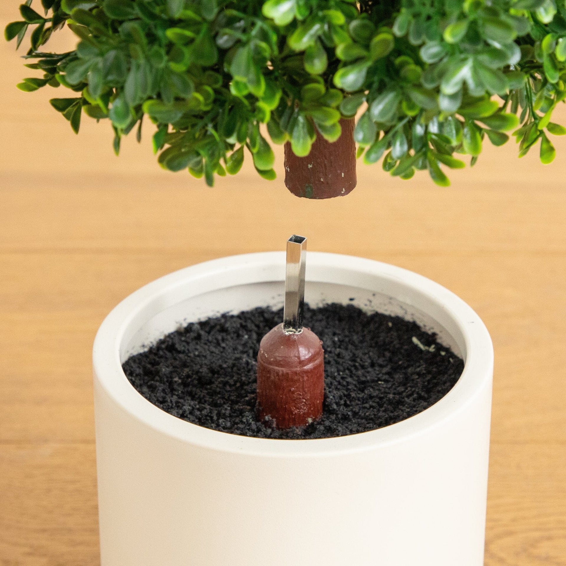 34” UV Resistant Artificial Boxwood Topiary Cone Tree in Decorative White Planter (Indoor/Outdoor)
