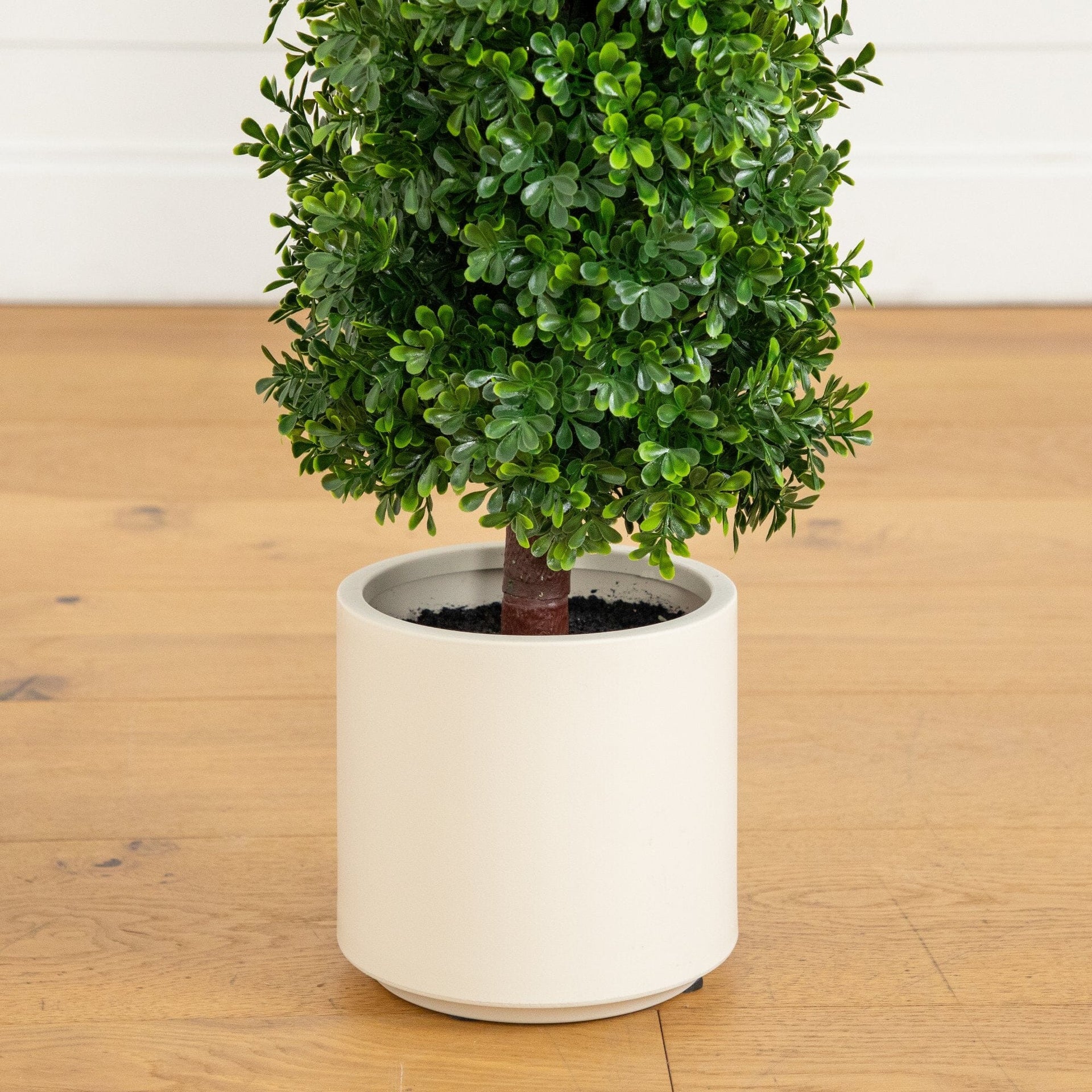 34” UV Resistant Artificial Boxwood Topiary Cone Tree in Decorative White Planter (Indoor/Outdoor)