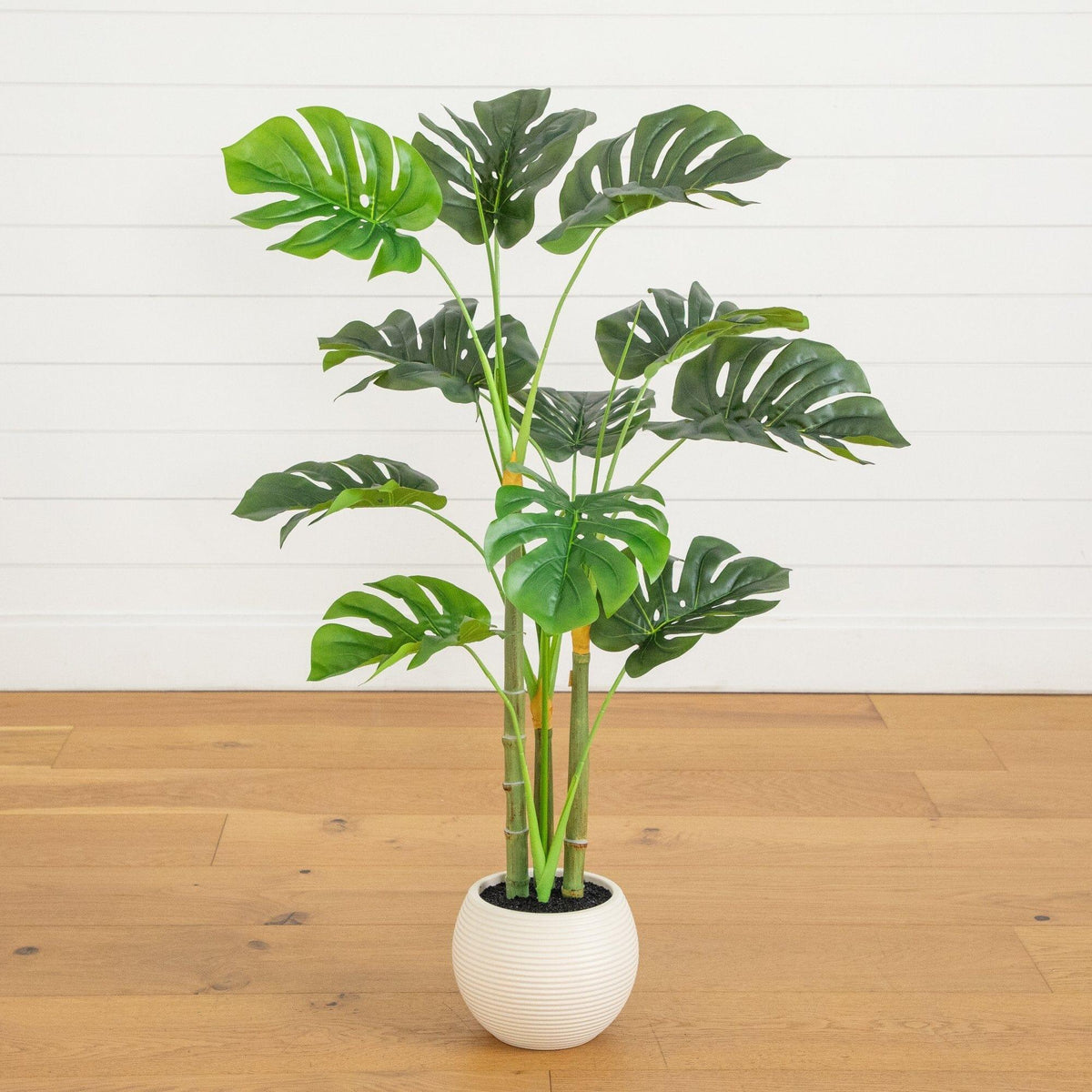 3.5' Artificial Monstera Tree in White Round Planter