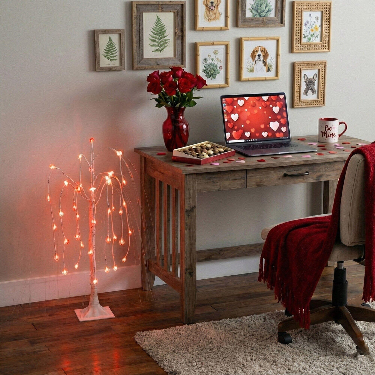3' Pre-Lit Artificial Valentine's Day Willow Tree with 40 Heart Shaped LED Lights