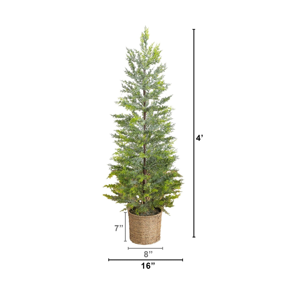 4’ Pre-Lit Artificial Snowed Cypress Christmas Tree with 120 LED Lights in Hyacinth Basket