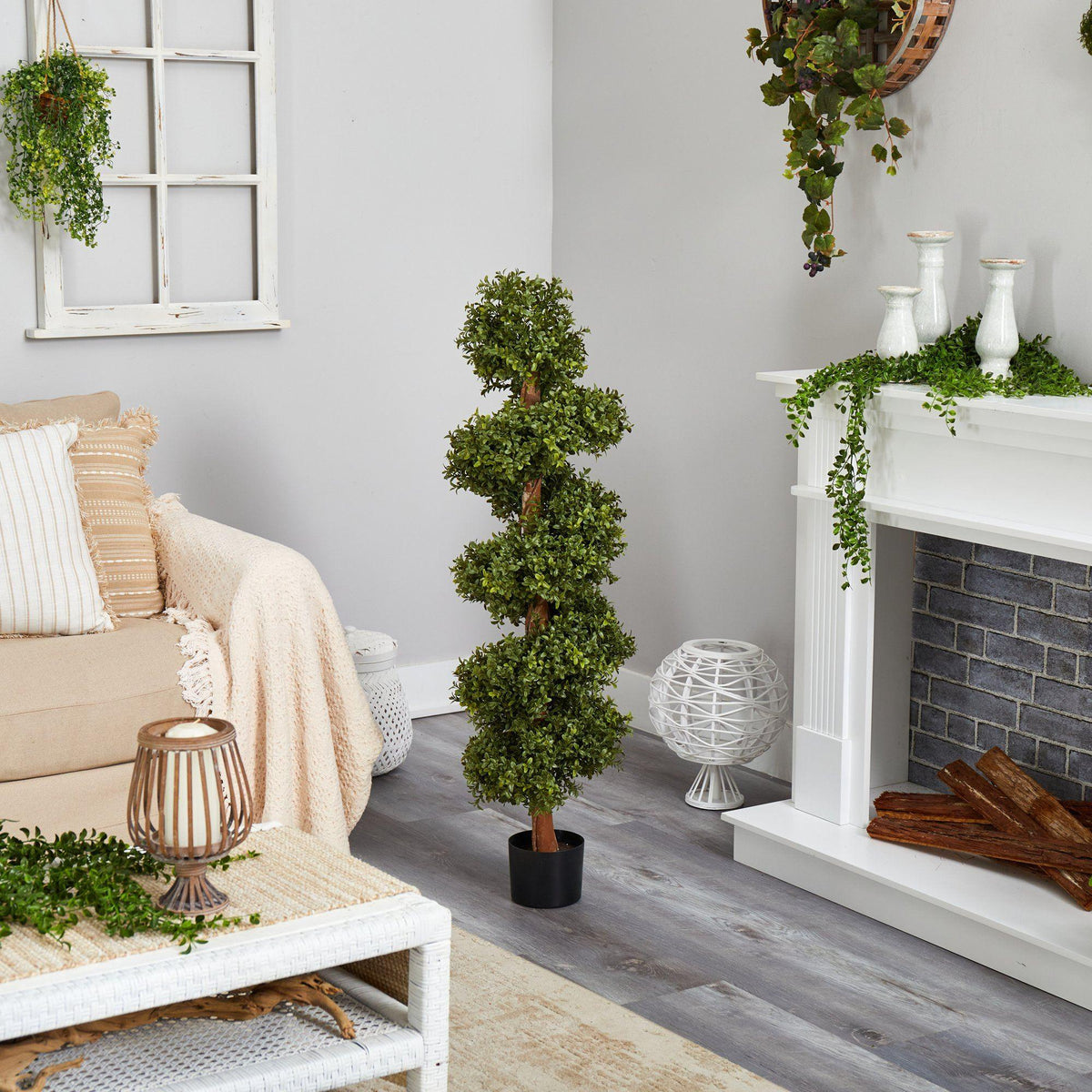 46” Boxwood Topiary Spiral Artificial Tree (Indoor/Outdoor)
