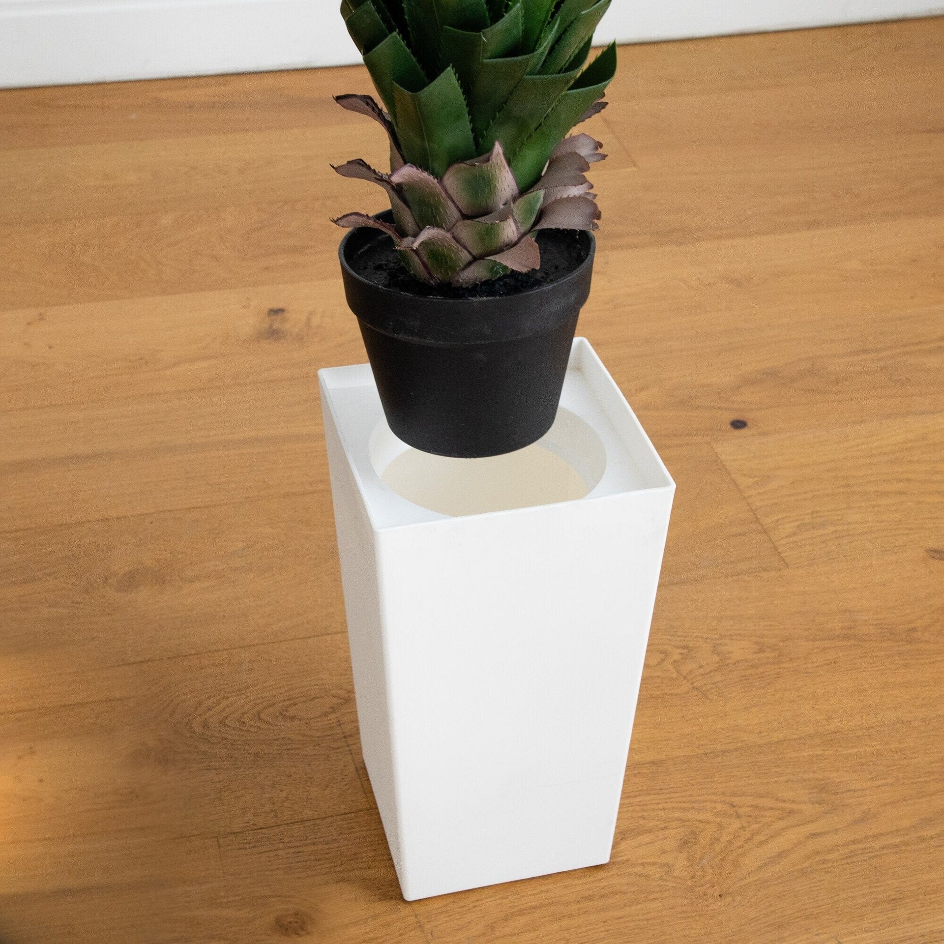 4' UV Resistant Artificial Spiked Agave Plant in White Tower Planter (Indoor/Outdoor)