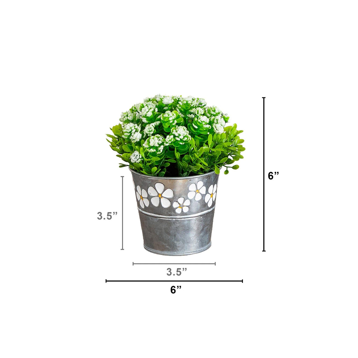 6” Artificial Succulent flowering Plant in Decorative Daisy Tin Planter -Set of 3