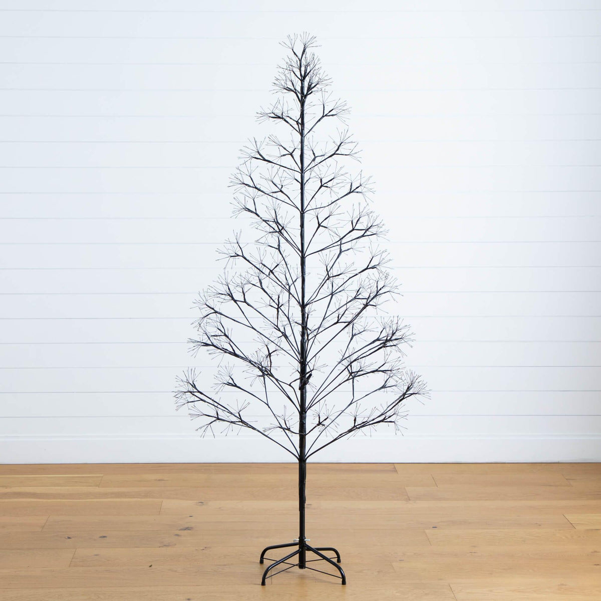 6' Pre-Lit Artificial Halloween Black Starburst Tree with 1680 Fairy Warm White LED Lights