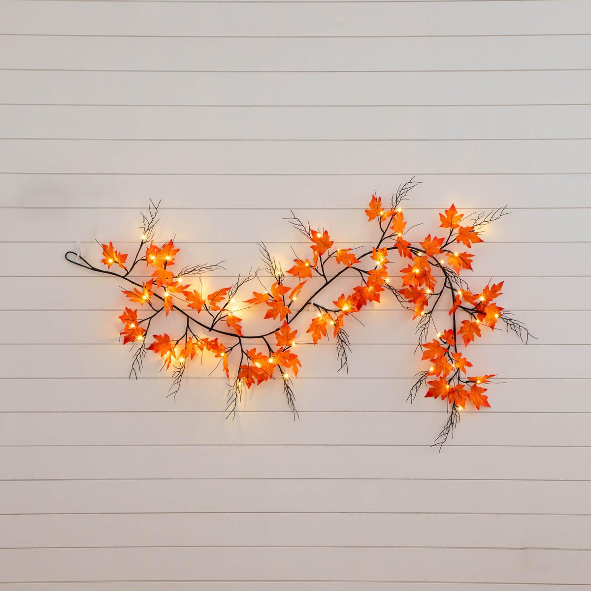 6' Pre-Lit Autumn Maple Artificial Fall Garland with 54 Warm White LED Lights