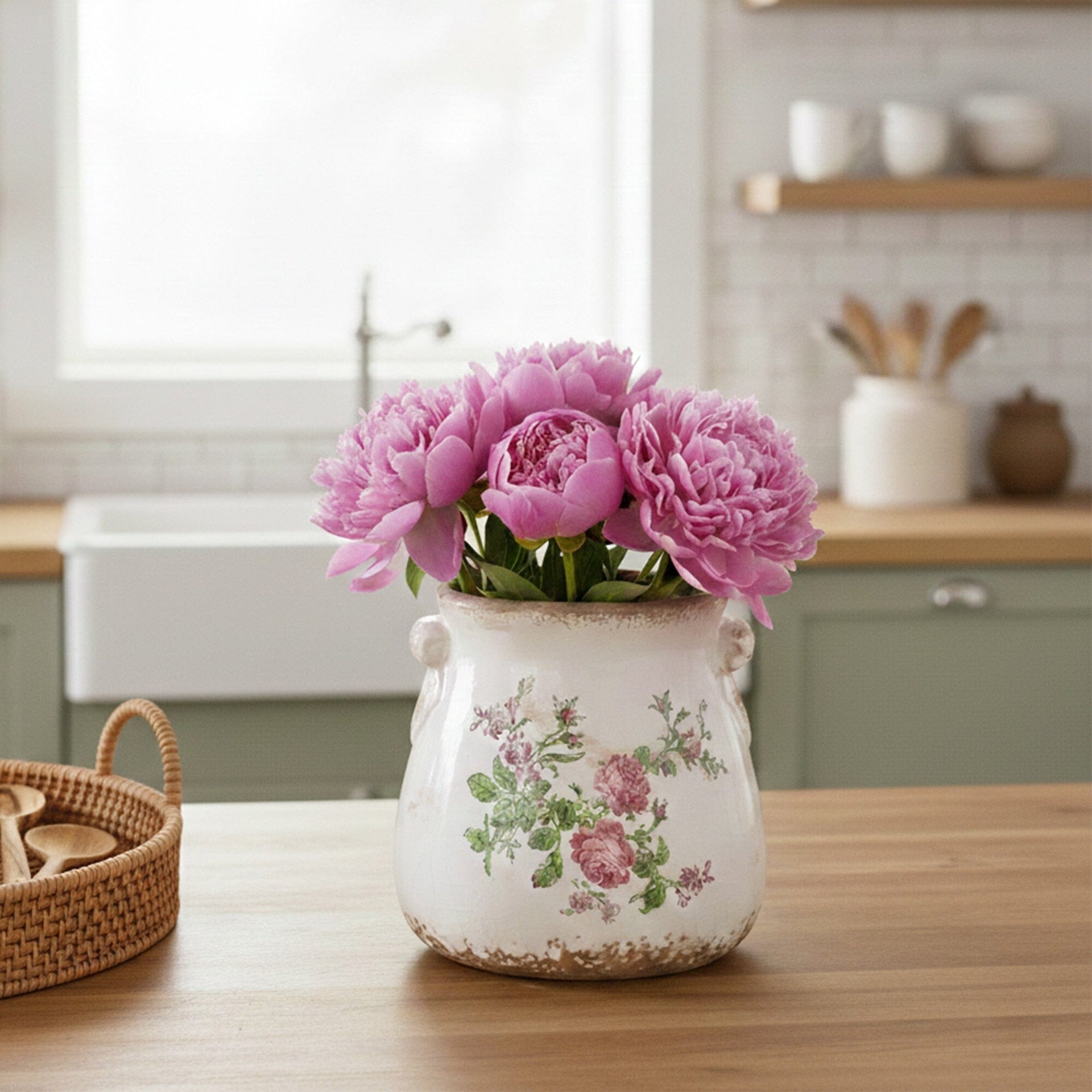 6.5” Floral Print Tuscan Ceramic Scroll Planter