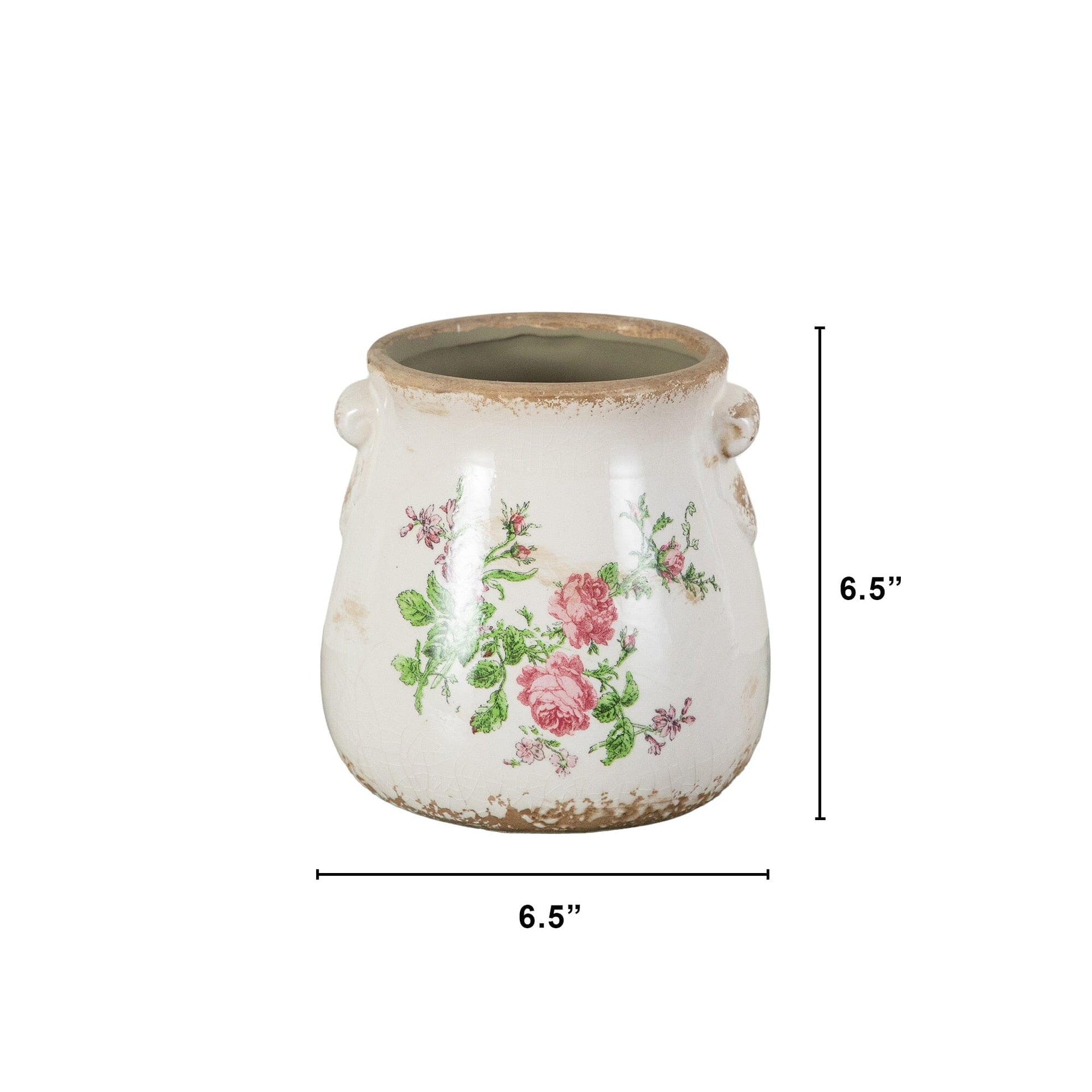 6.5” Floral Print Tuscan Ceramic Scroll Planter