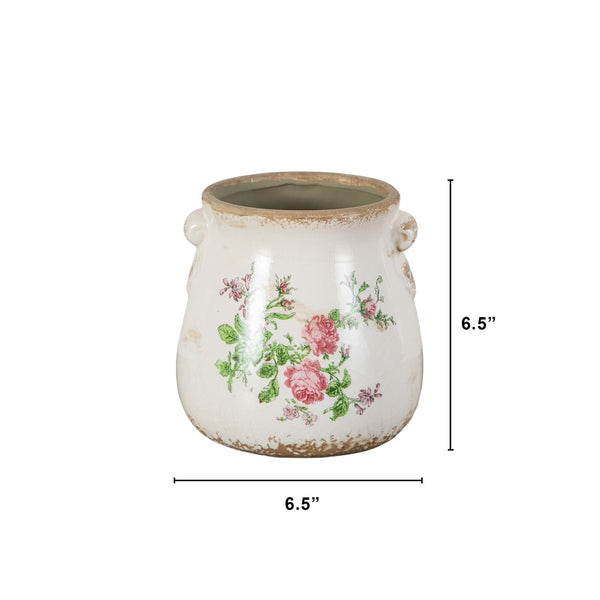 6.5” Floral Print Tuscan Ceramic Scroll Planter