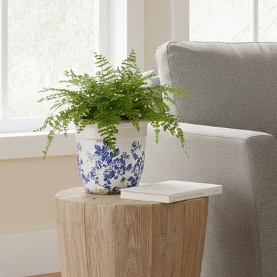 6.5” Floral Tuscan Ceramic Blue Scroll Planter