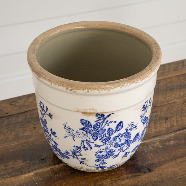 6.5” Floral Tuscan Ceramic Blue Scroll Planter