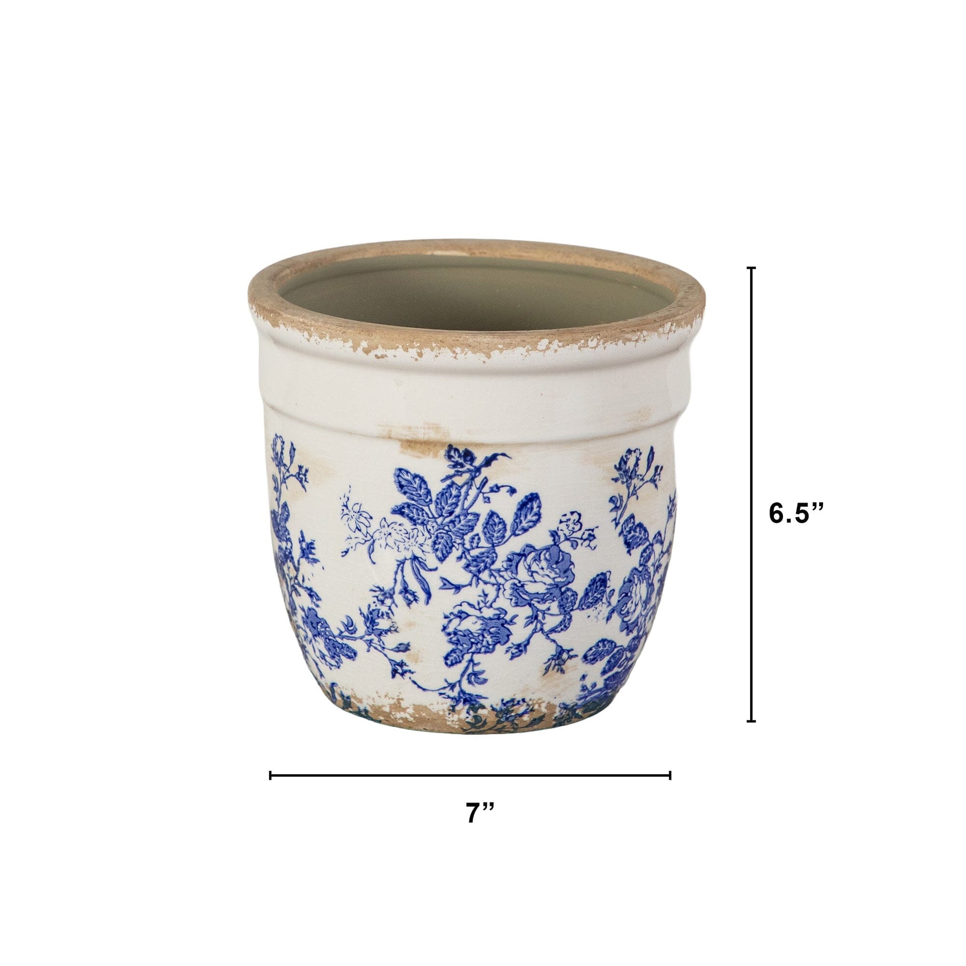 6.5” Floral Tuscan Ceramic Blue Scroll Planter