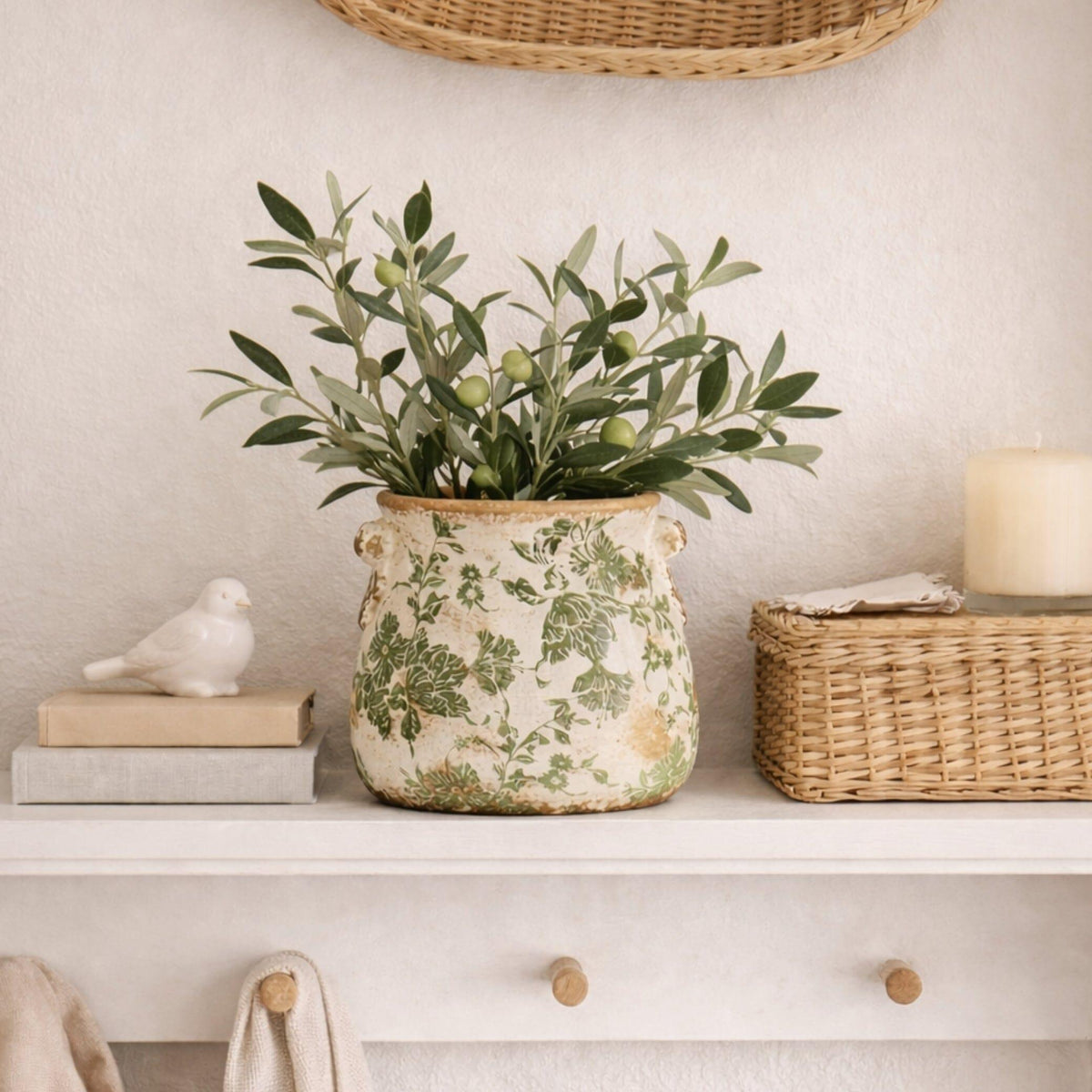 6.5” Tuscan Ceramic Green Scroll Planter