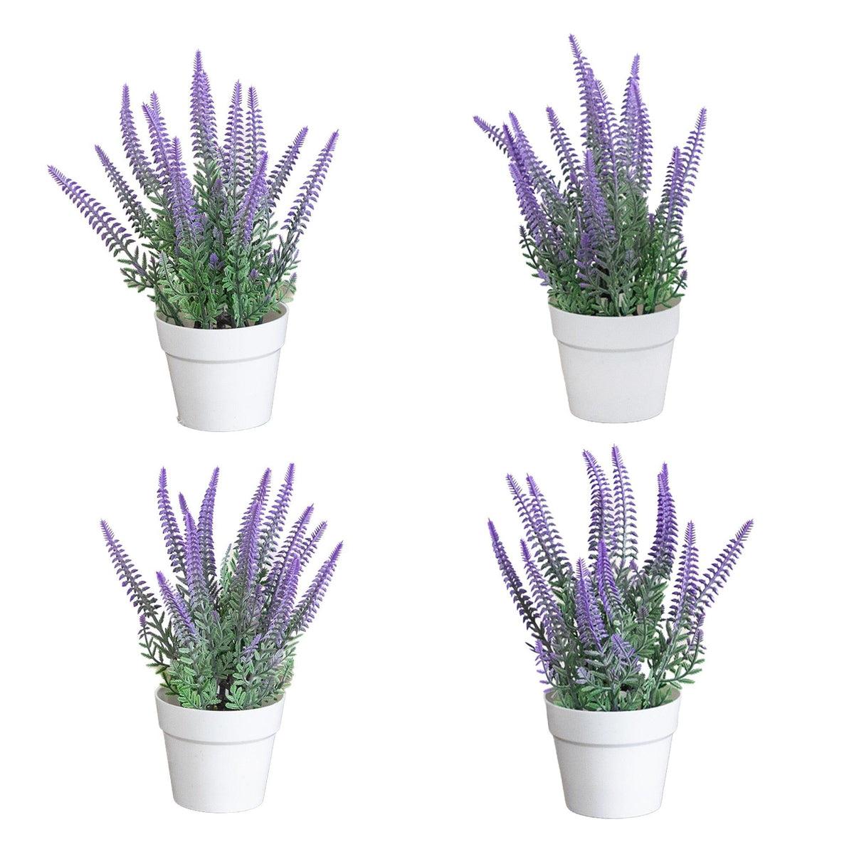 8” Artificial Lavender Plant in White Pot - Set of 4