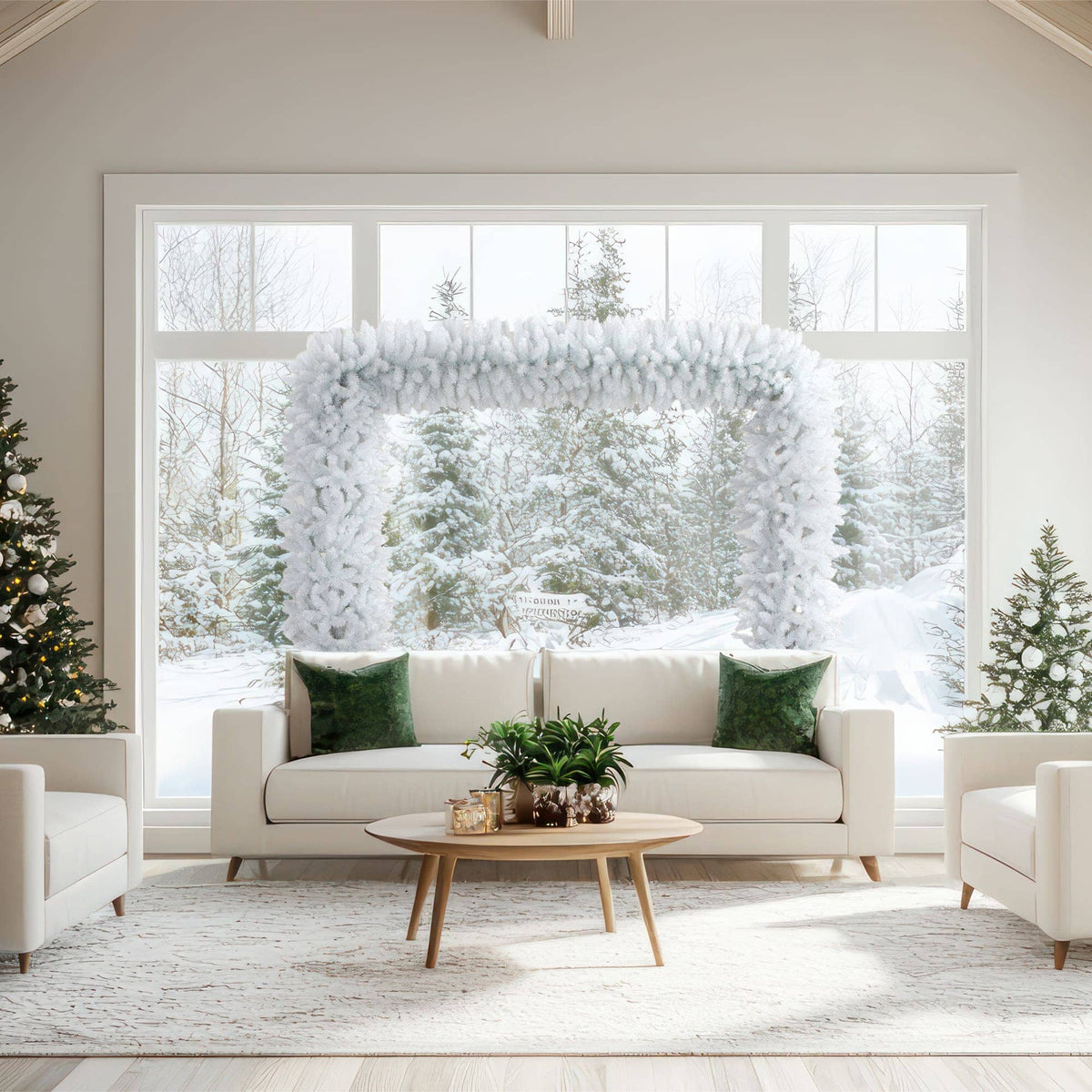 8' Artificial Holiday White Christmas Pine Archway