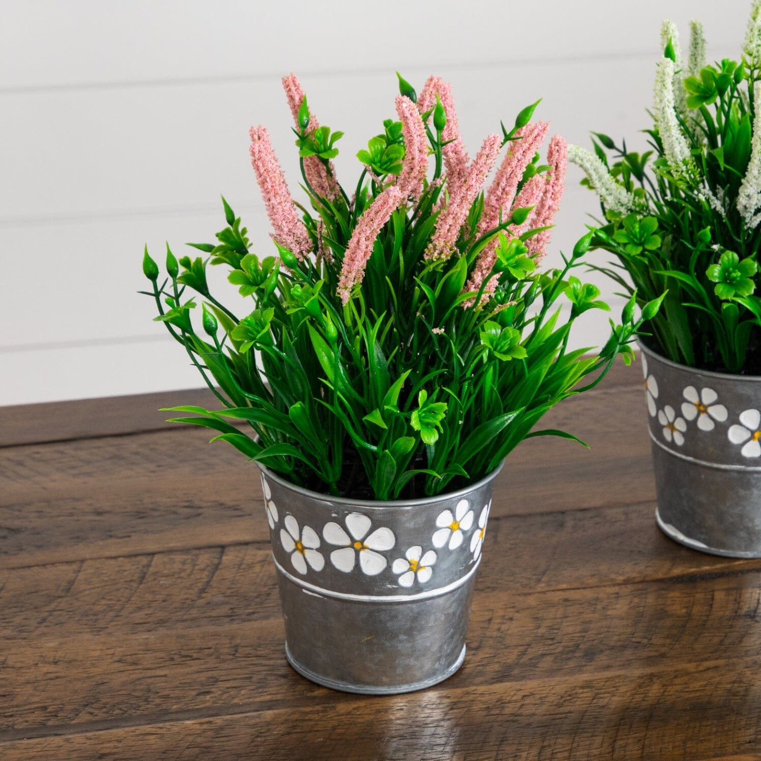 9” Artificial Lavender Plant in Decorative Daisy Tin Planter -Set of 3