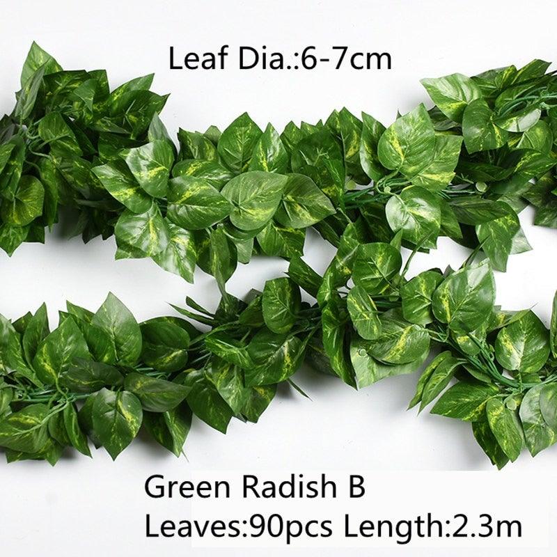 Artificial Decoration Vivid Vine Rattan Leaf Grass Grape Leaves Hanging For Wedding Home Kitchen Garden Party Decor Garland Fake Greenery Vine Leaves Hanging Green Foliage for Home Wedding Garden Wall Decoration