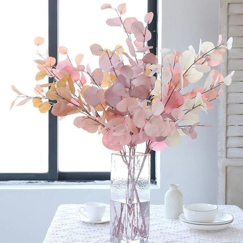 Artificial Eucalyptus Flower Plant Leaf Plastic Rod Long Branch Green Fake Plant Summer Autumn Home Bedroom Wall Decoration