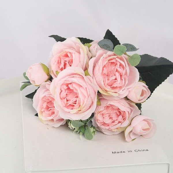 Artificial Flowers 1 Bouquet 9 heads Peony Tea Rose Autumn Silk Fake Flowers For Living Room Home Garden Wedding Decoration Artificial Silk Fake Flowers Rose Floral Decor Bouquet