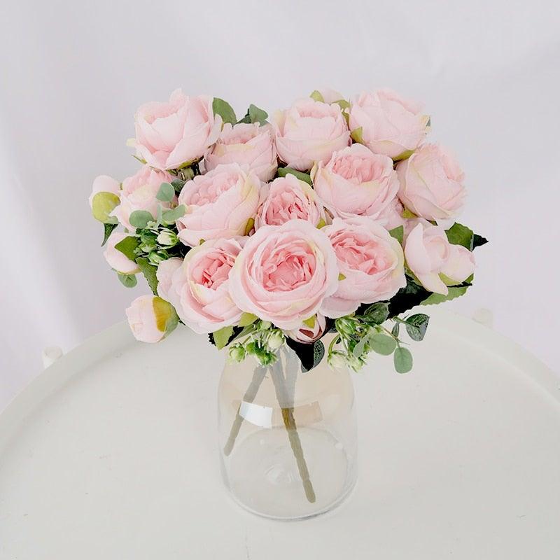 Artificial Flowers 1 Bouquet 9 heads Peony Tea Rose Autumn Silk Fake Flowers For Living Room Home Garden Wedding Decoration Artificial Silk Fake Flowers Rose Floral Decor Bouquet