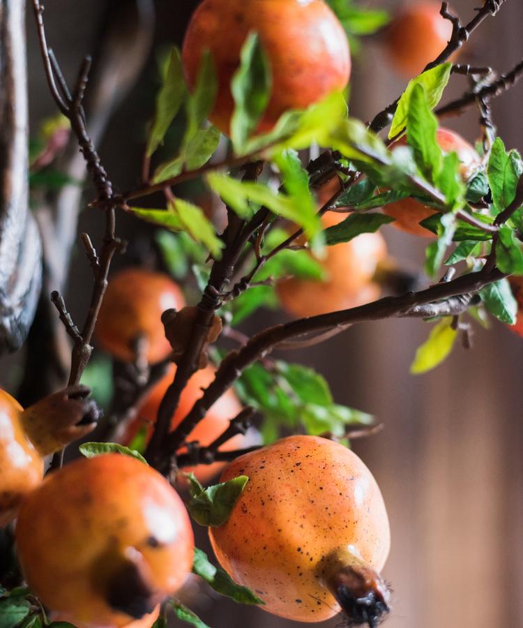 Artificial Fruit Yellow Orange Pomegranate Fruit Stem 36
