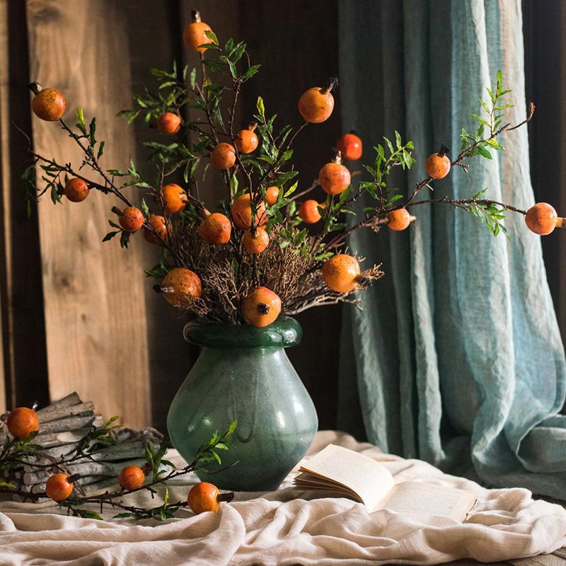 Artificial Fruit Yellow Orange Pomegranate Fruit Stem 36