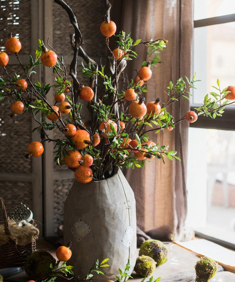 Artificial Fruit Yellow Orange Pomegranate Fruit Stem 36
