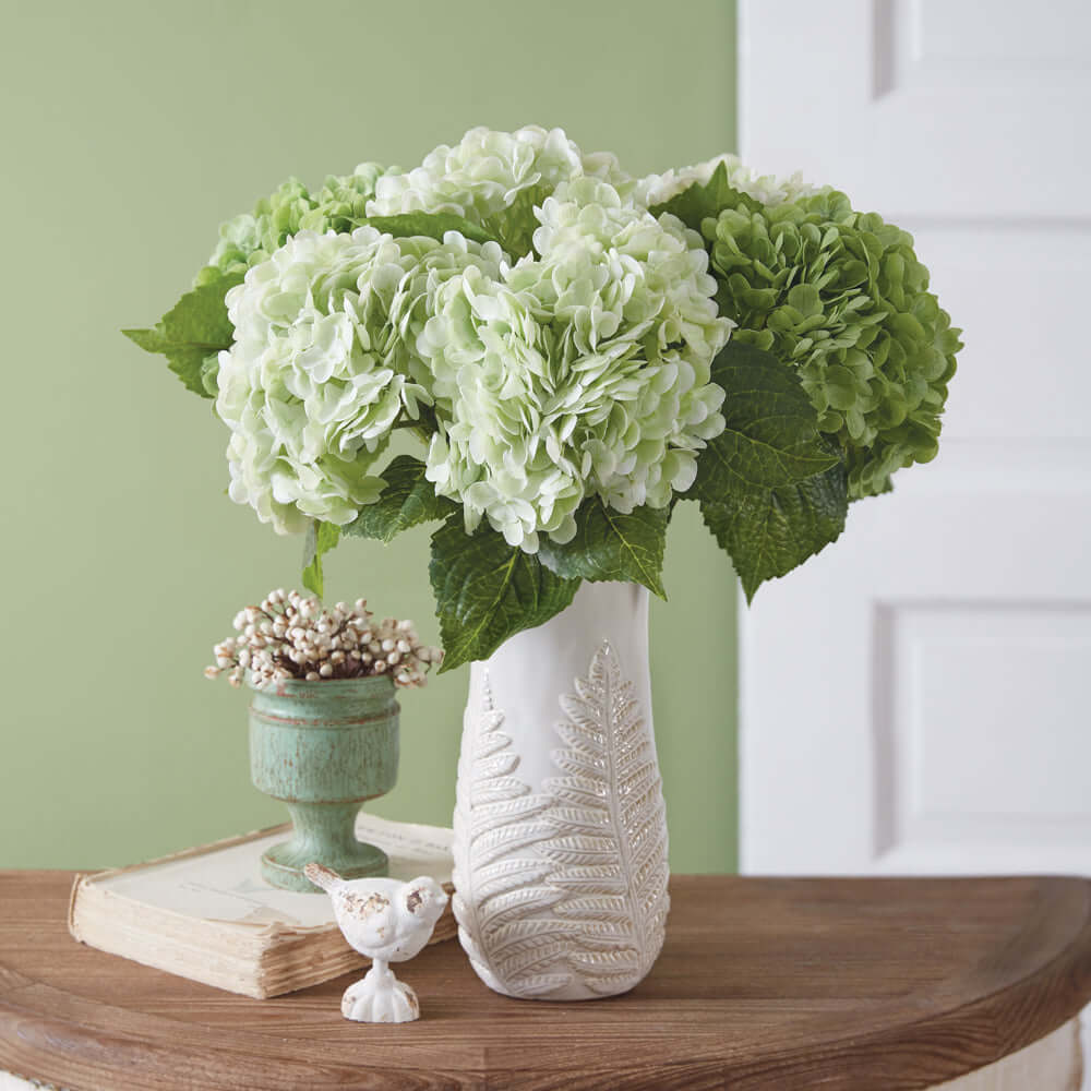Faux Green Hydrangea Bouquet with Real-Touch Petals