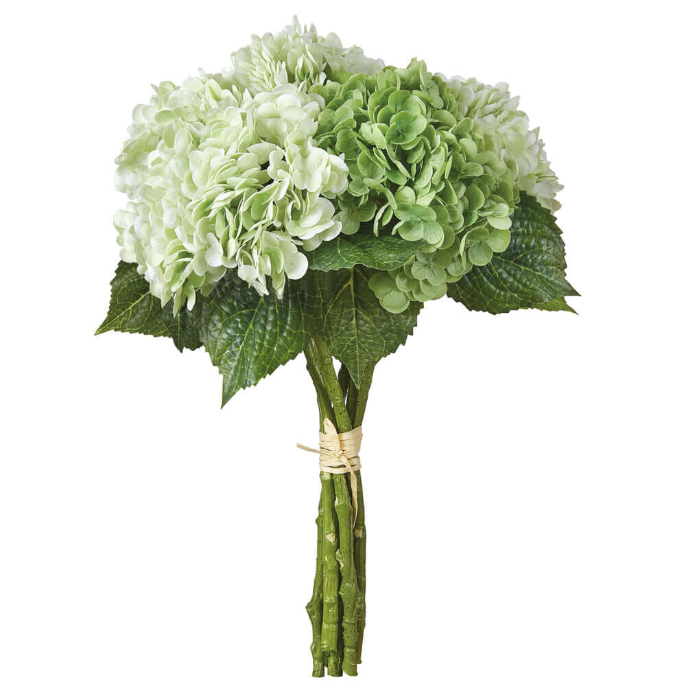 Faux Green Hydrangea Bouquet with Real-Touch Petals