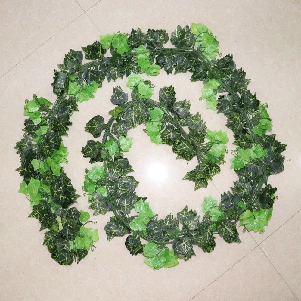 Artificial Ivy Leaf Garland Fake Leaves Hanging Vines  For Home Decor Creeper Green Ivy Artificial Ivy Garland Greenery Hanging Plant Vine for Wedding Wall Party Room Astethic Stuff Decor 100pcs Leaf 1 piece 2.4M