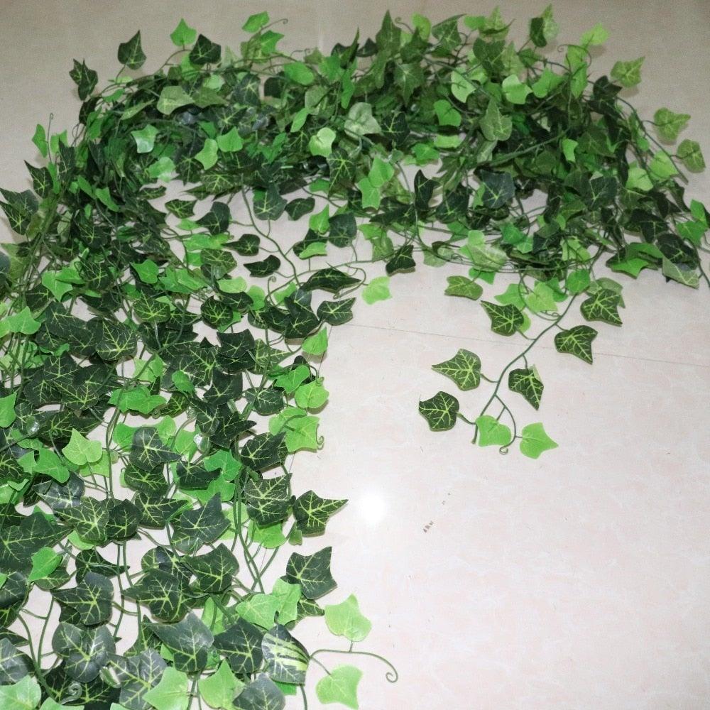 Artificial Ivy Leaf Garland Fake Leaves Hanging Vines  For Home Decor Creeper Green Ivy Artificial Ivy Garland Greenery Hanging Plant Vine for Wedding Wall Party Room Astethic Stuff Decor 100pcs Leaf 1 piece 2.4M