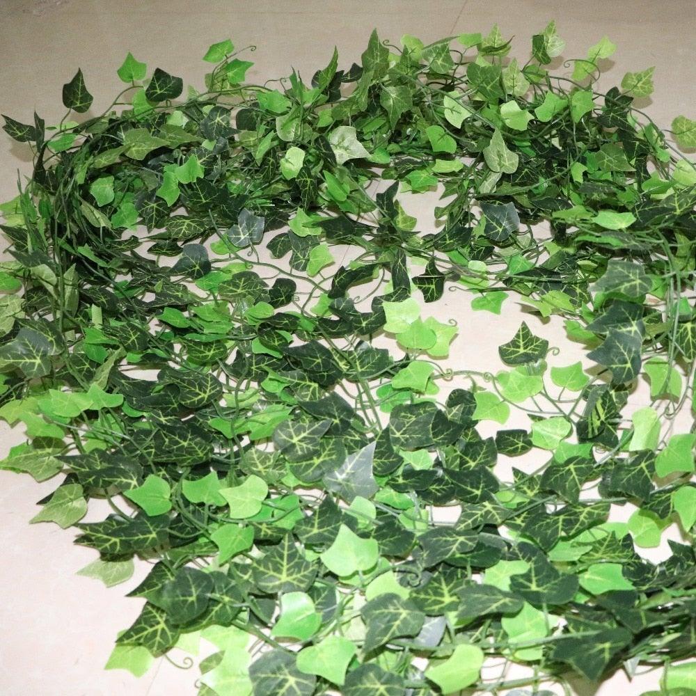 Artificial Ivy Leaf Garland Fake Leaves Hanging Vines  For Home Decor Creeper Green Ivy Artificial Ivy Garland Greenery Hanging Plant Vine for Wedding Wall Party Room Astethic Stuff Decor 100pcs Leaf 1 piece 2.4M