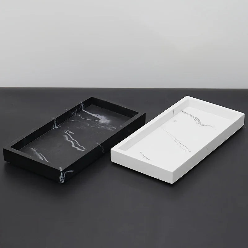 Artificial marble bathroom sink tray, bathroom tray with very good hand feel and texture, suitable for home, hotel, office building and other bathroom storage trays. Bathroom tray, home model room decoration, very good effect