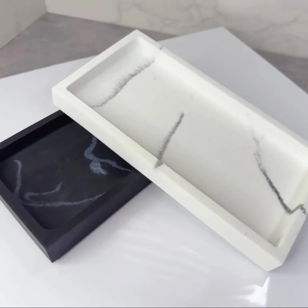 Artificial marble bathroom sink tray, bathroom tray with very good hand feel and texture, suitable for home, hotel, office building and other bathroom storage trays. Bathroom tray, home model room decoration, very good effect