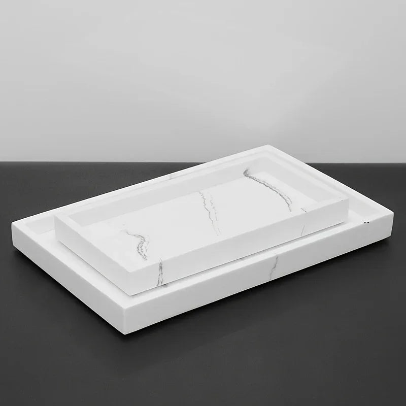 Artificial marble bathroom sink tray, bathroom tray with very good hand feel and texture, suitable for home, hotel, office building and other bathroom storage trays. Bathroom tray, home model room decoration, very good effect
