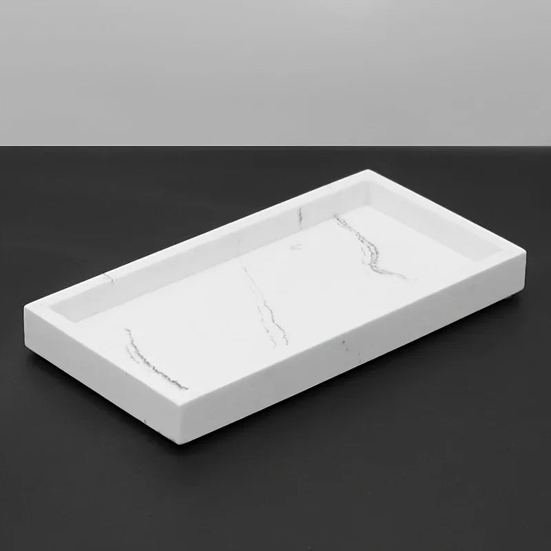Artificial marble bathroom sink tray, bathroom tray with very good hand feel and texture, suitable for home, hotel, office building and other bathroom storage trays. Bathroom tray, home model room decoration, very good effect