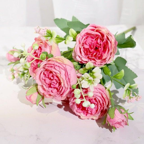 Artificial Rose Flowers Bouquet Pink And White Silk Peony Rose For Home Bridal Wedding Party Festival Decor