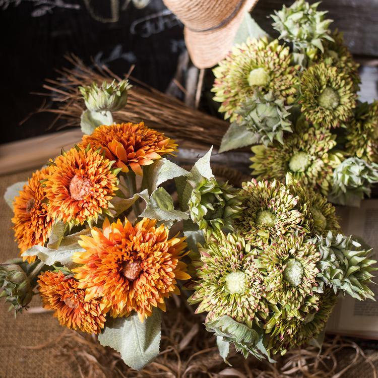 Artificial Sunflower Bouquet in Green or Orange 18