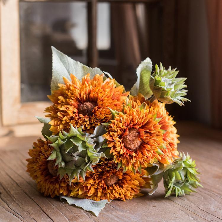 Artificial Sunflower Bouquet in Green or Orange 18