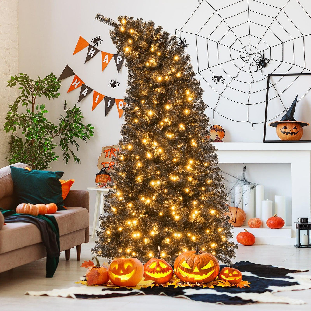 6/7 FT Artificial Christmas Tree with Bendable Top Section and Warm Light