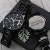 Customizable Personal Message- Elegant Black Chronograph Watch - Message On Back