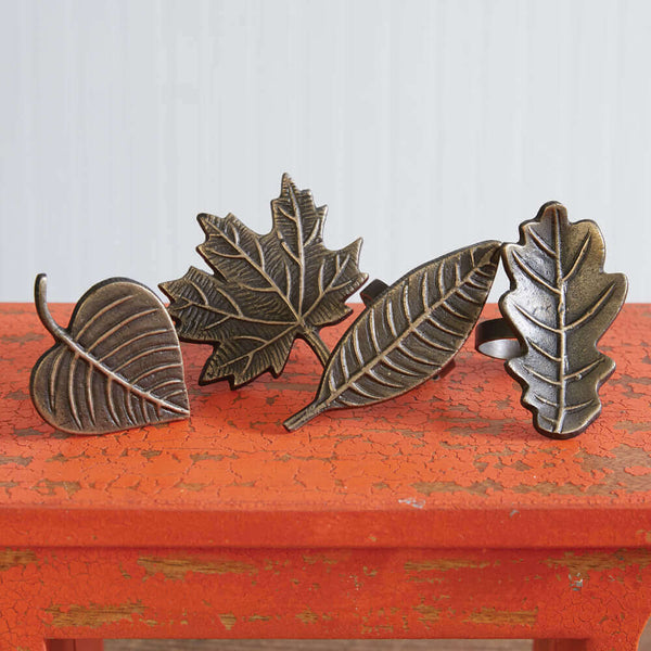 Assorted Fall Leaf Napkin Rings in Antique Brass  (Set of 4)