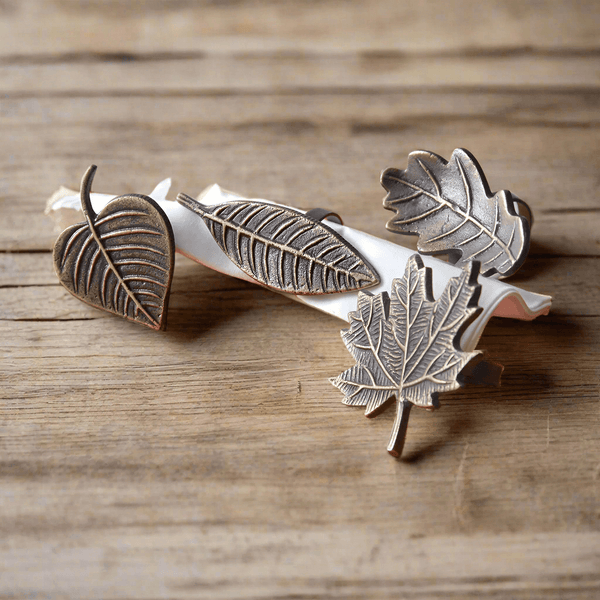 Assorted Fall Leaf Napkin Rings in Antique Brass  (Set of 4)