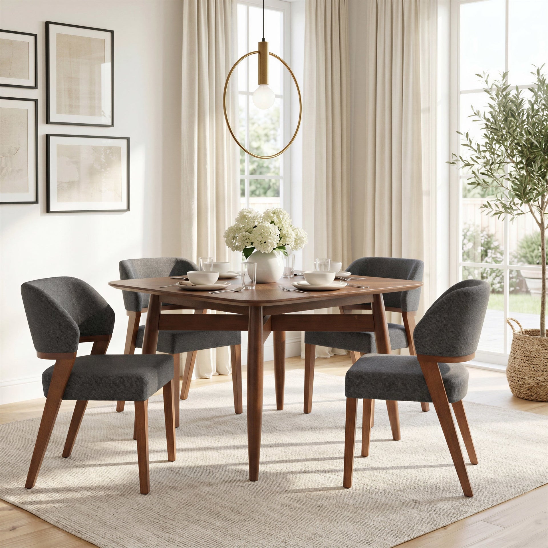 Sunobu Dining Chair (Set of 2) Azure Gray & Walnut